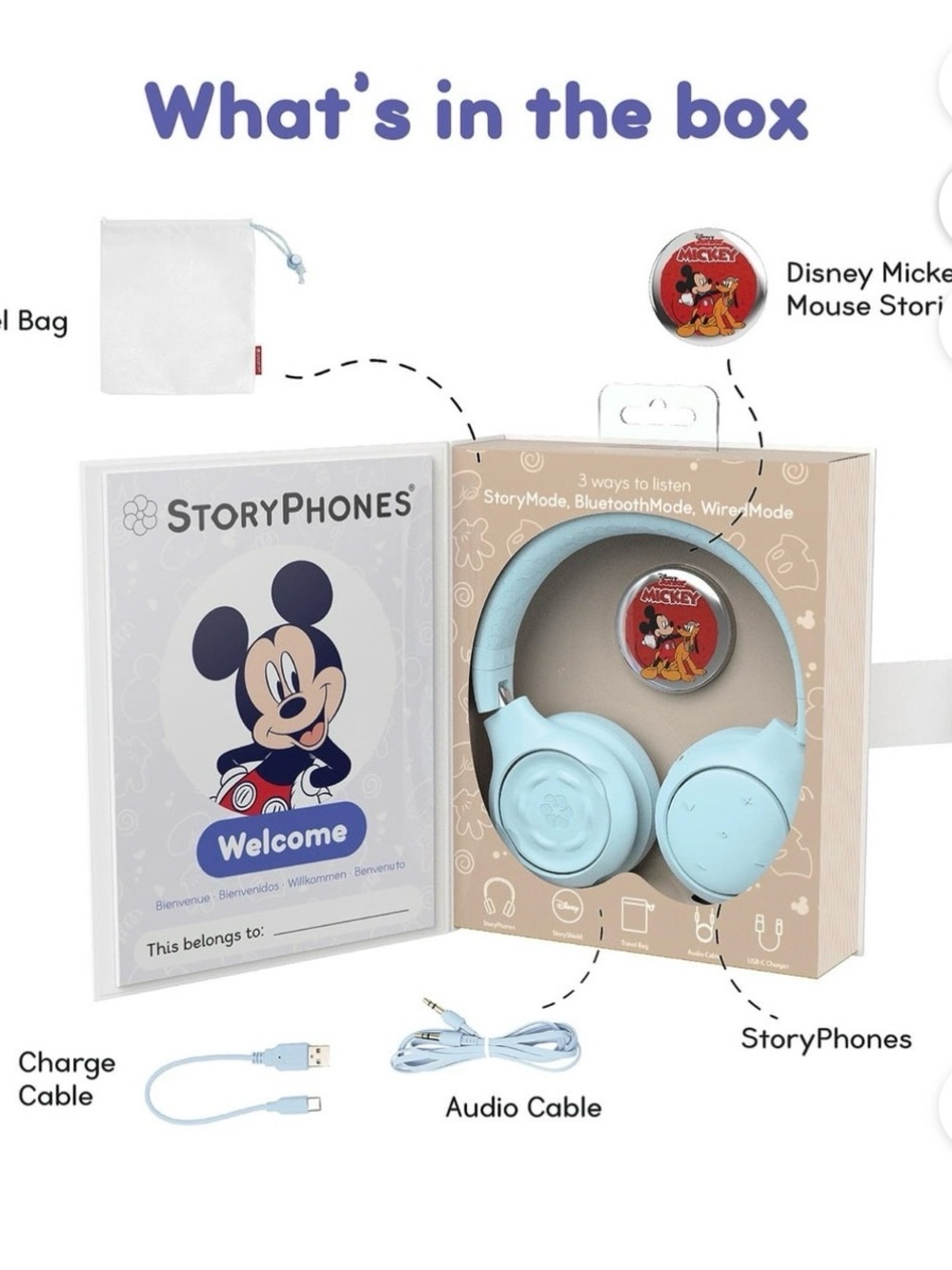 StoryPhones Headphones with Disney Mickey - Light Blue